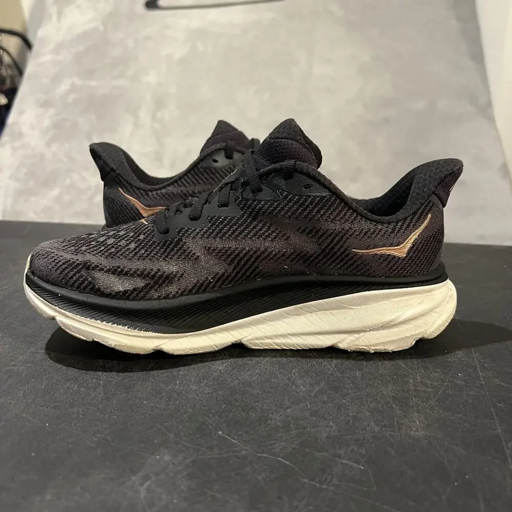 Hoka One One Clifton 9 Womens 6.5 Black Rose Gold Running Cushioned Sneakers